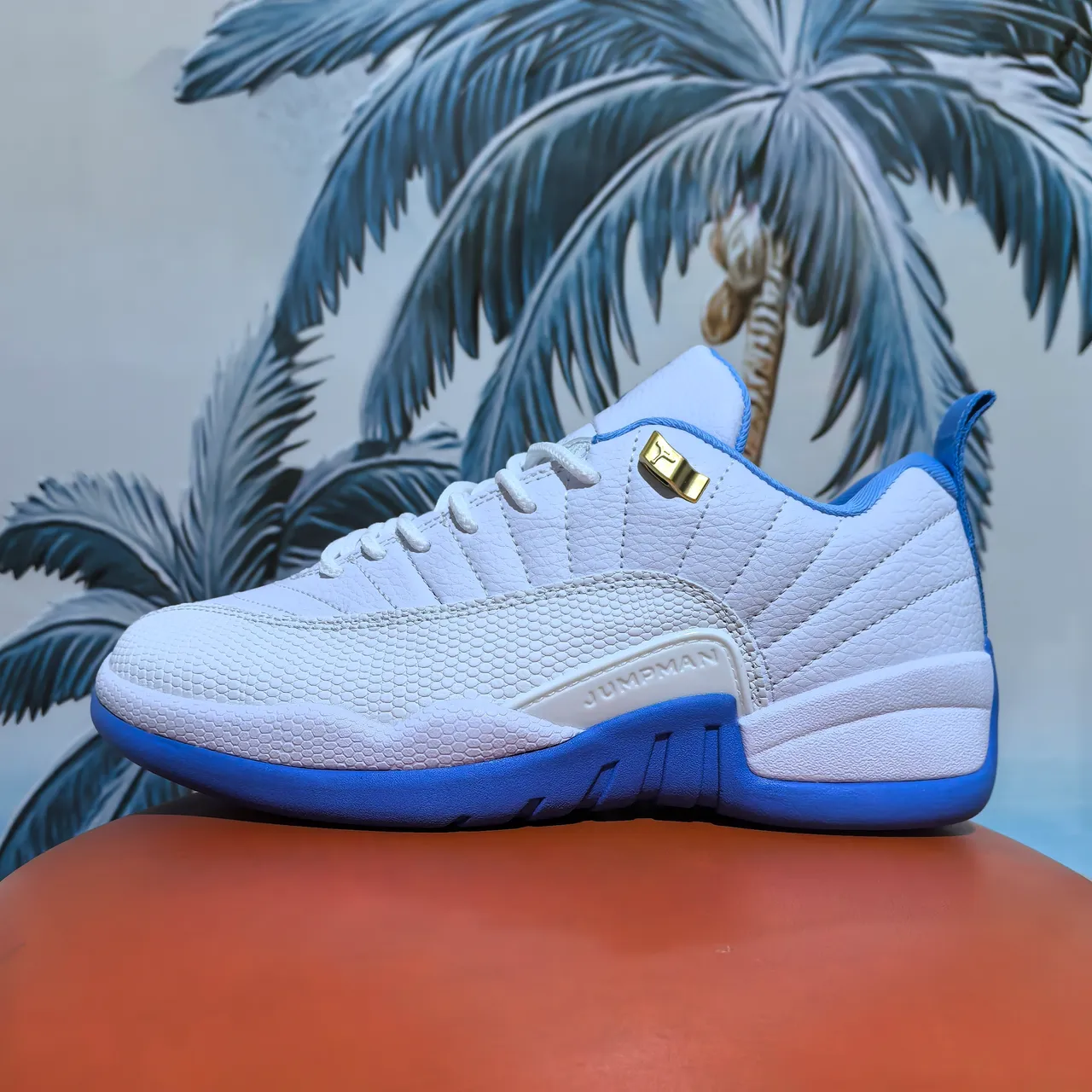 Chaussures de basketball Air Jordan 12 blanc et bleu clair 11