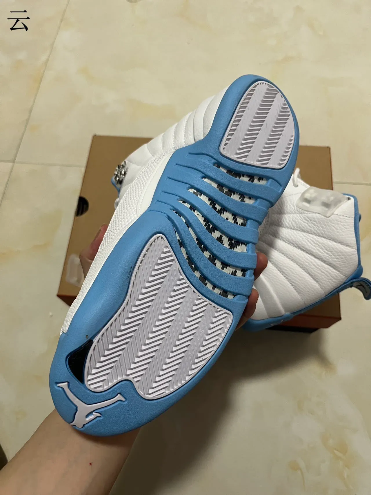 Air Jordan 12 White Light Blue Basketball Shoes 9