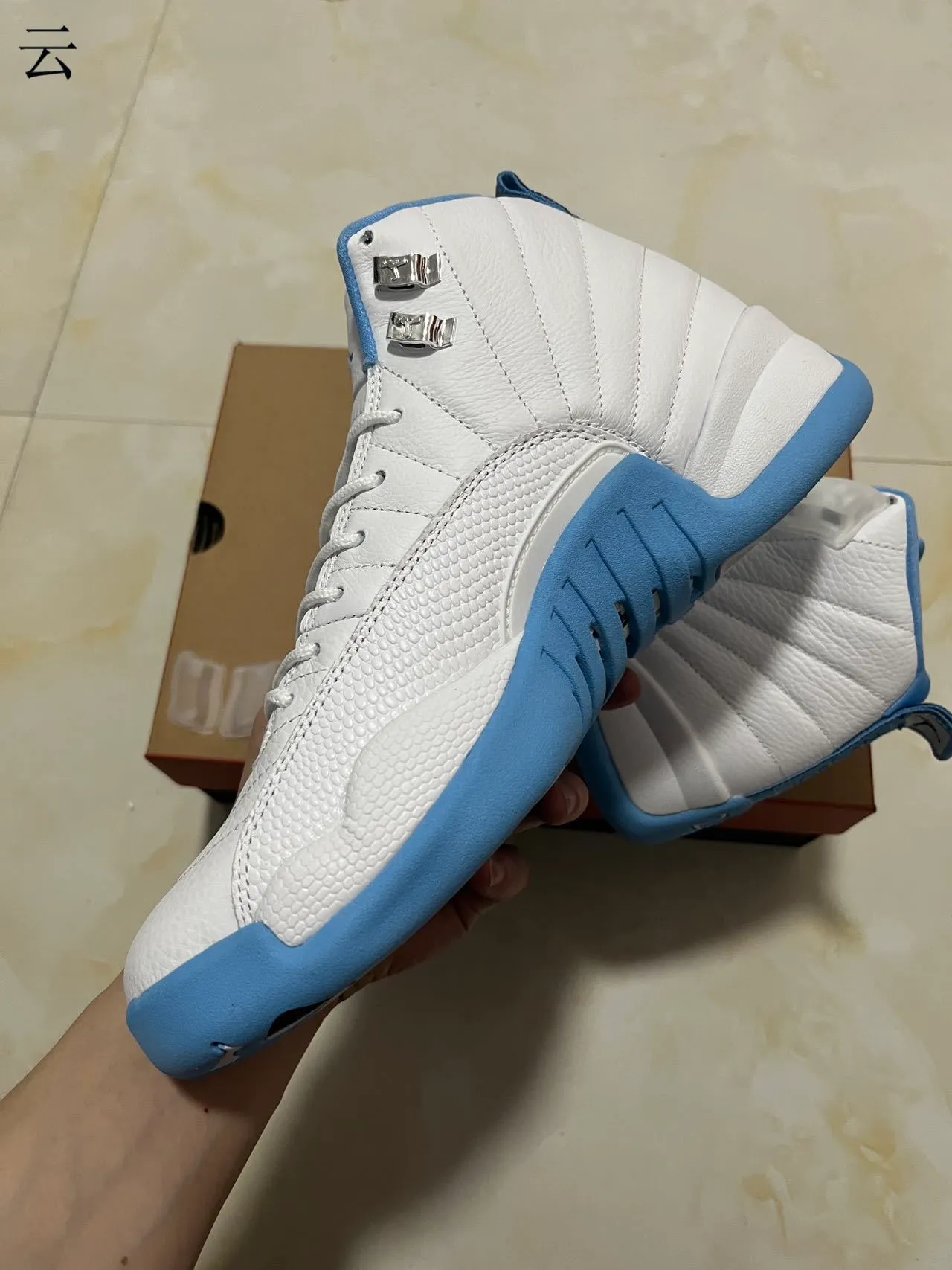 Air Jordan 12 White Light Blue Basketball Shoes 10