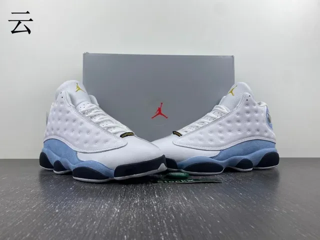Air Jordan 13 Blanc Bleu Clair Noir Jaune Vert Joyau Chaussures de Basketball 6