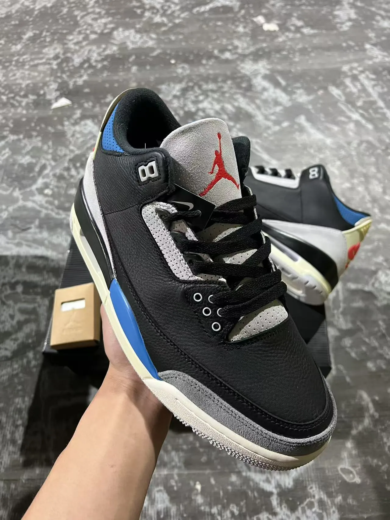 Air Jordan 3 Black Gray Blue Cream Basketball Shoes 2