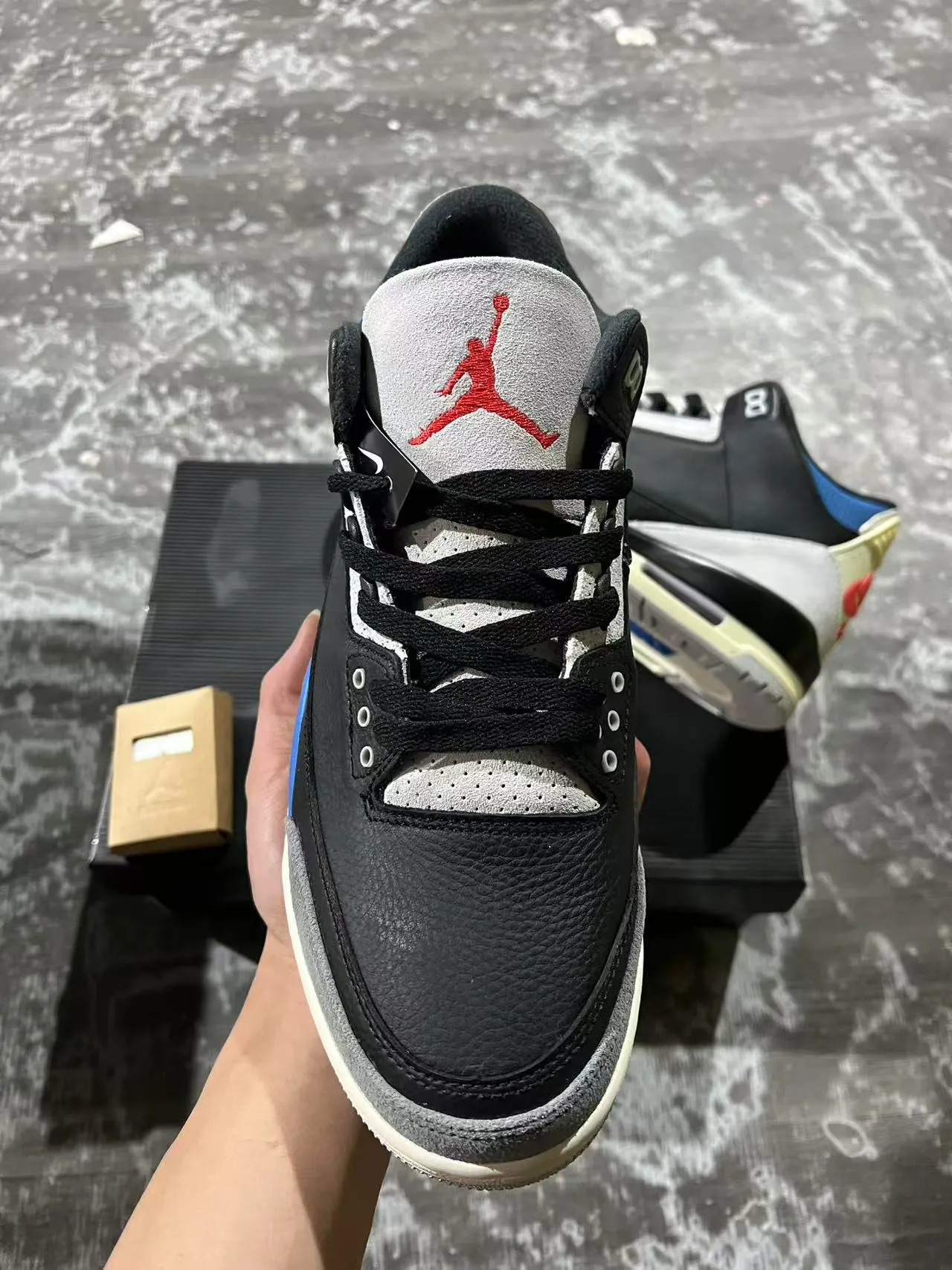Air Jordan 3 Black Gray Blue Cream Basketball Shoes 3