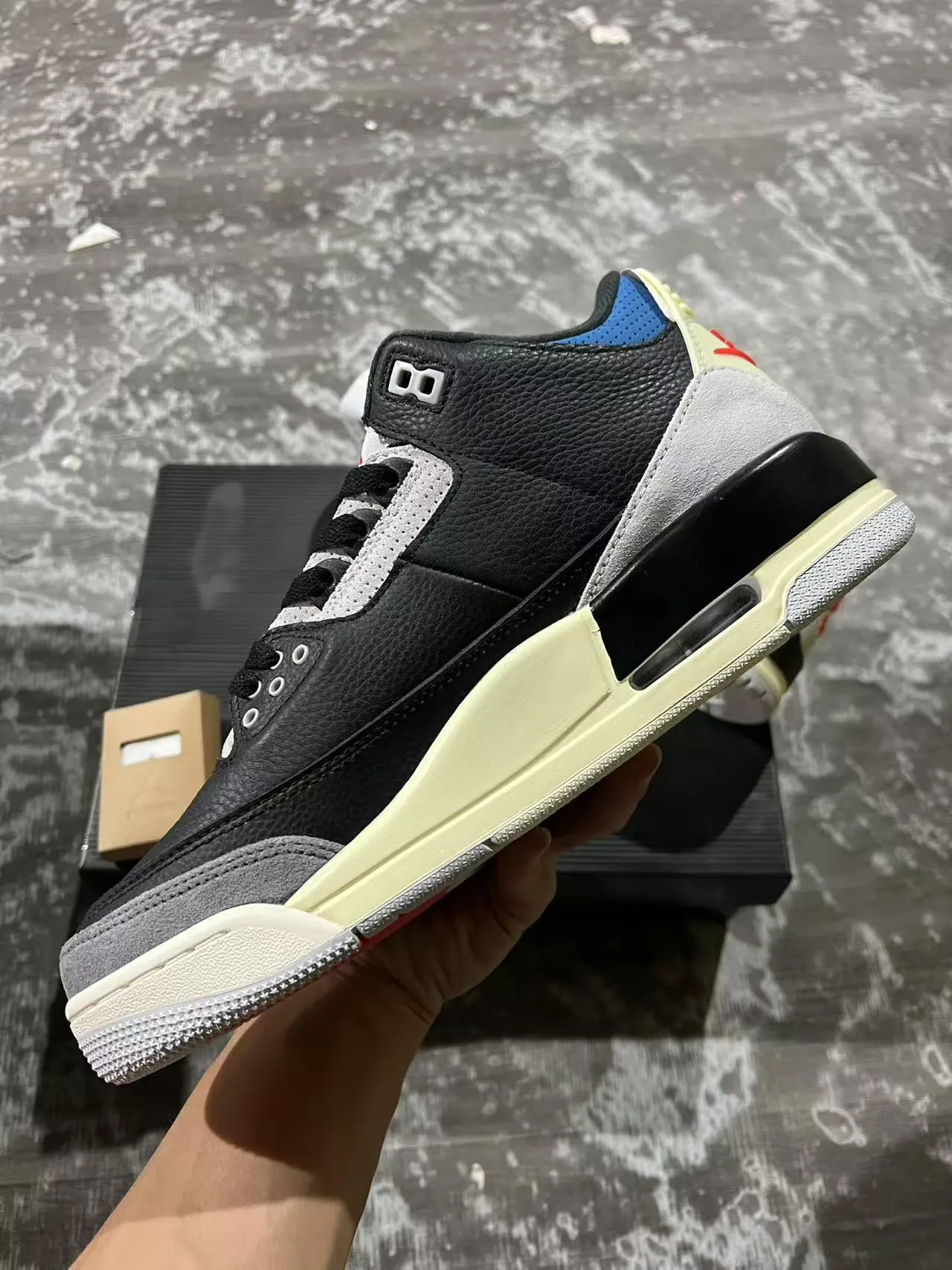 Air Jordan 3 Black Gray Blue Cream Basketball Shoes 5