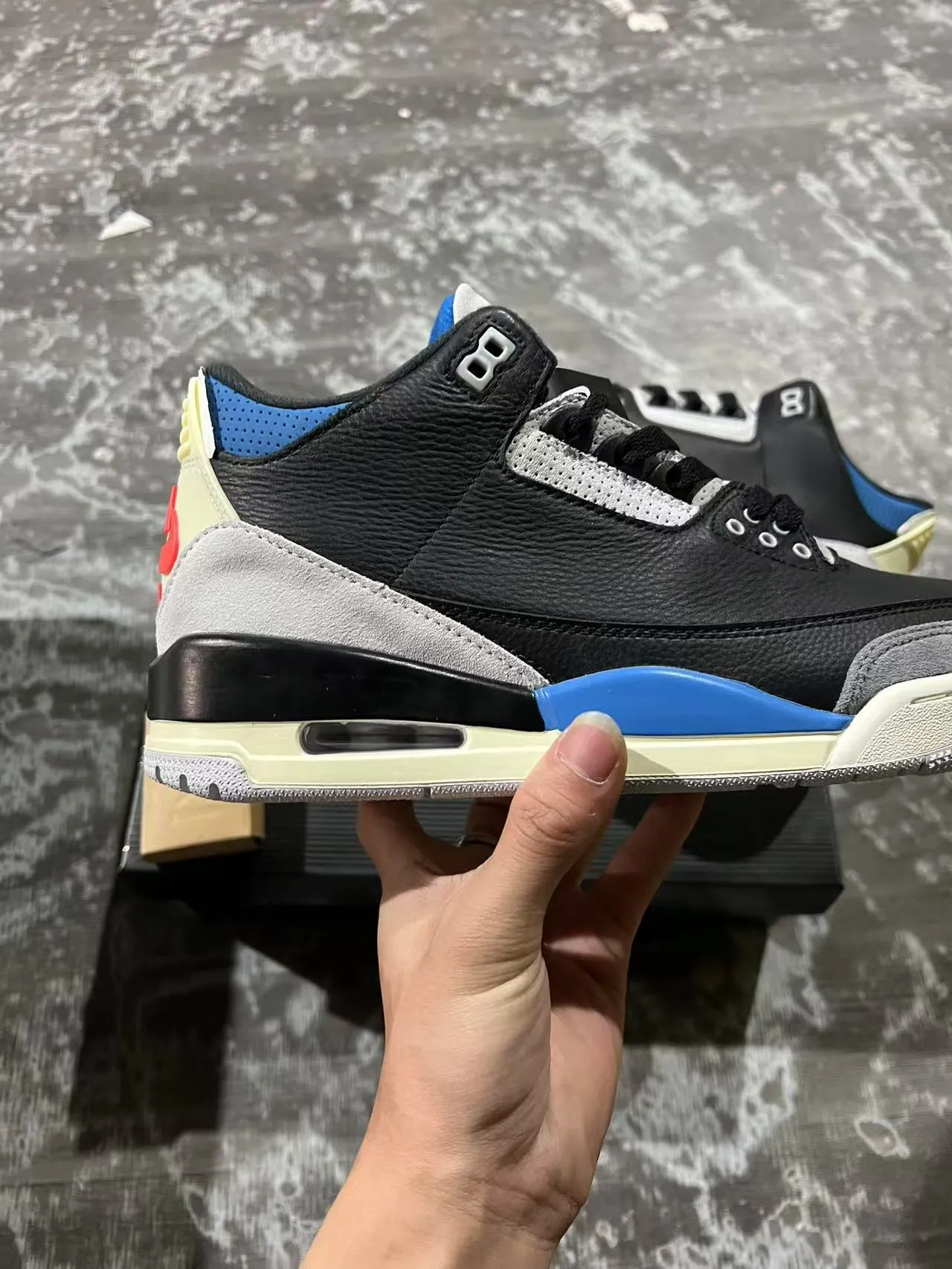 Air Jordan 3 Black Gray Blue Cream Basketball Shoes 7