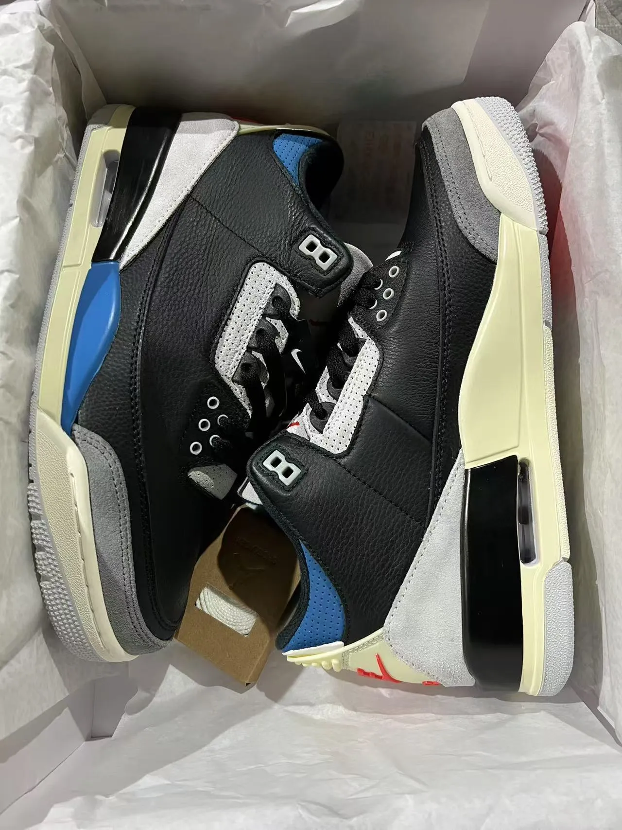 Air Jordan 3 Black Gray Blue Cream Basketball Shoes 9