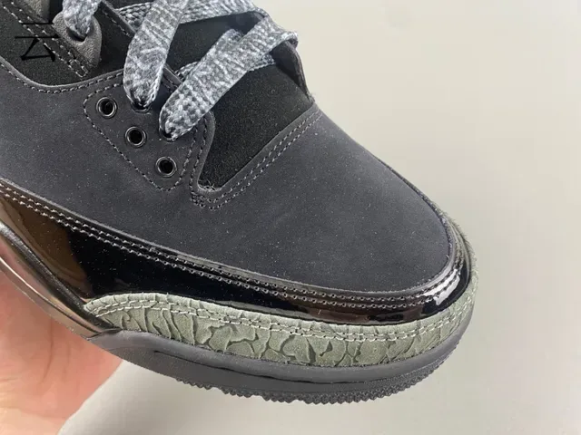 Air Jordan 3 Chaussures de Basketball Noir Olive Imprimé Éléphant 2