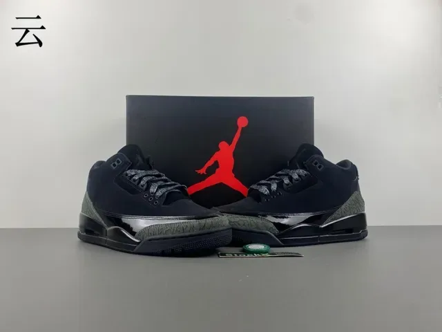 Air Jordan 3 Chaussures de Basketball Noir Olive Imprimé Éléphant 13