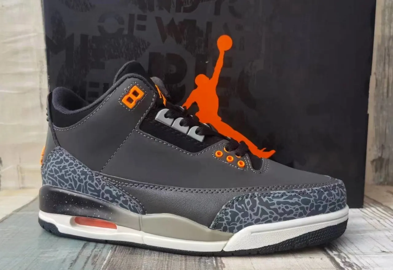 Air Jordan 3 Elephant Print Orange Accent Basketball Shoes 2