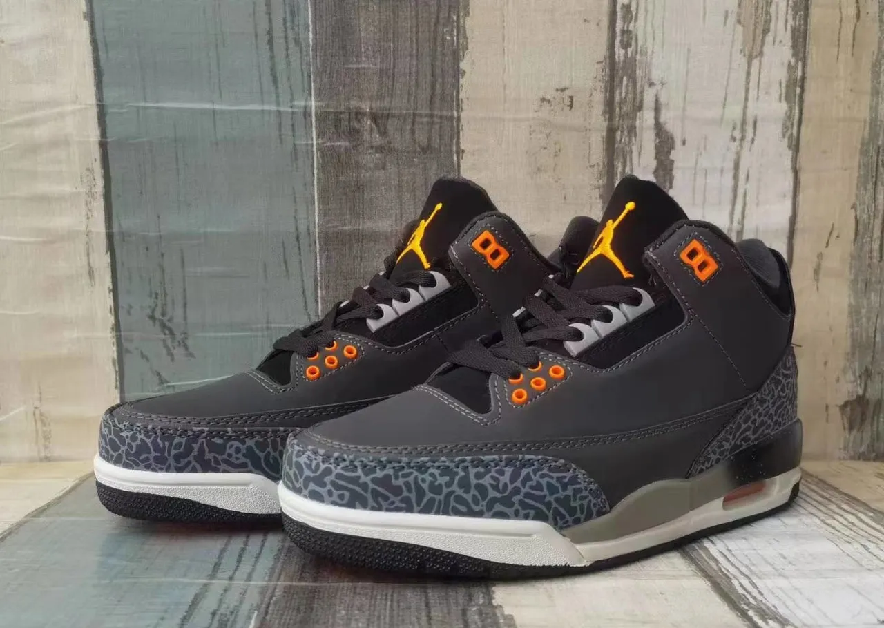 Air Jordan 3 Elephant Print Orange Accent Basketball Shoes 4