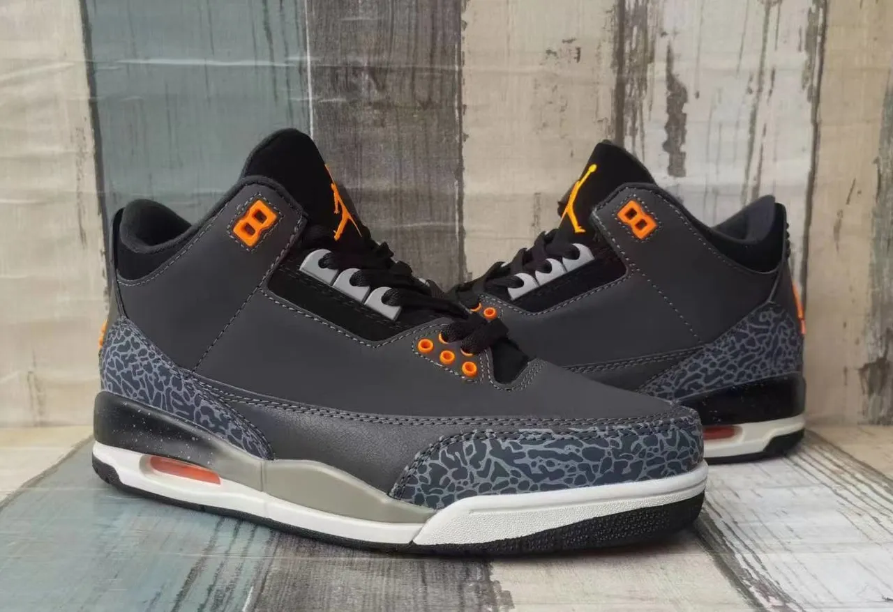 Air Jordan 3 Elephant Print Orange Accent Basketball Shoes 5