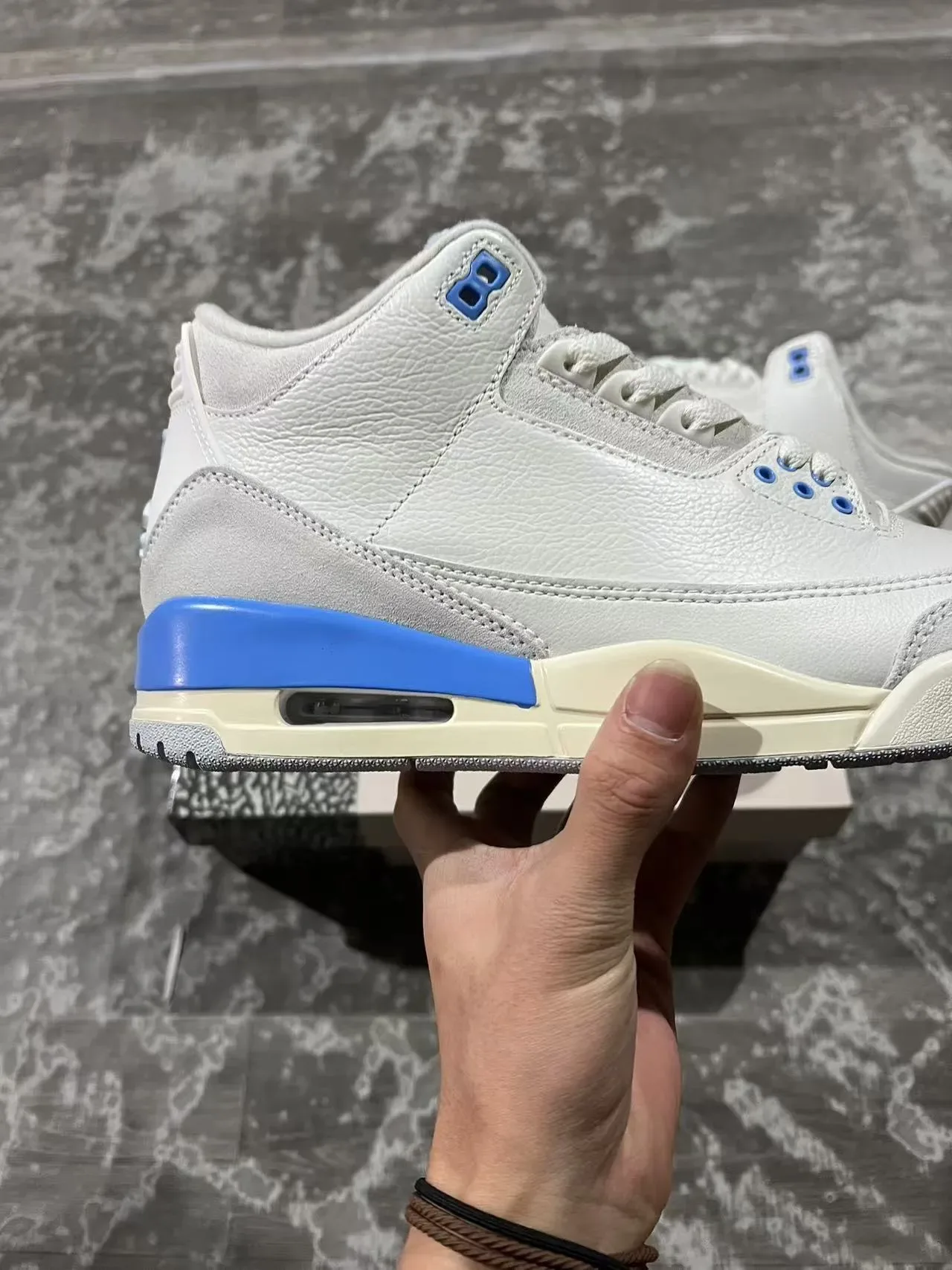 Air Jordan 3 Chaussures de Basketball Blanc Bleu Éléphant 7