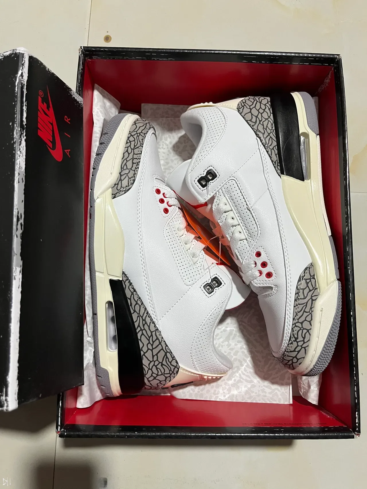 Air Jordan 3 Tênis de Basquete Branco Cimento Cinza 3