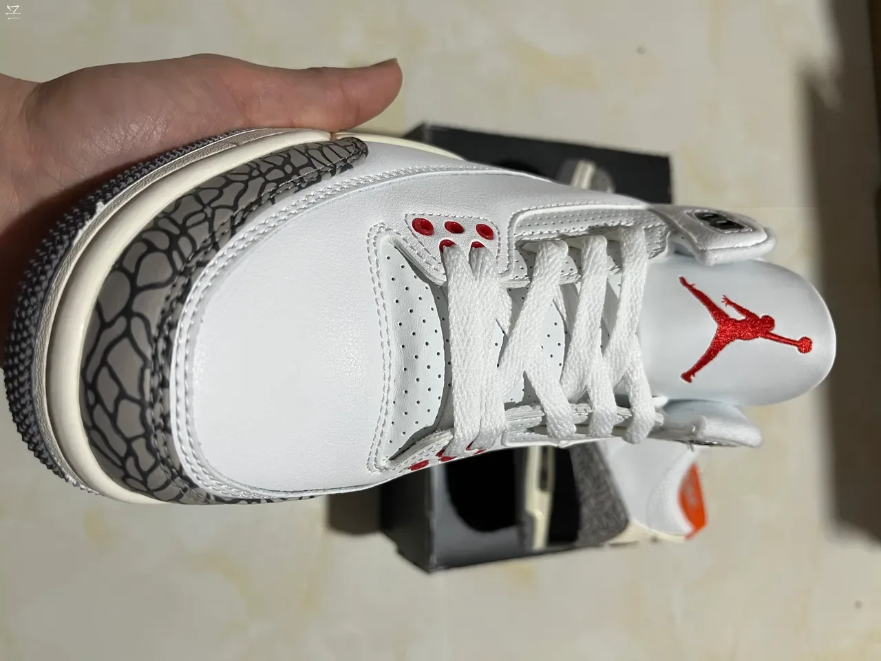 Air Jordan 3 Tênis de Basquete Branco Cimento Cinza 7
