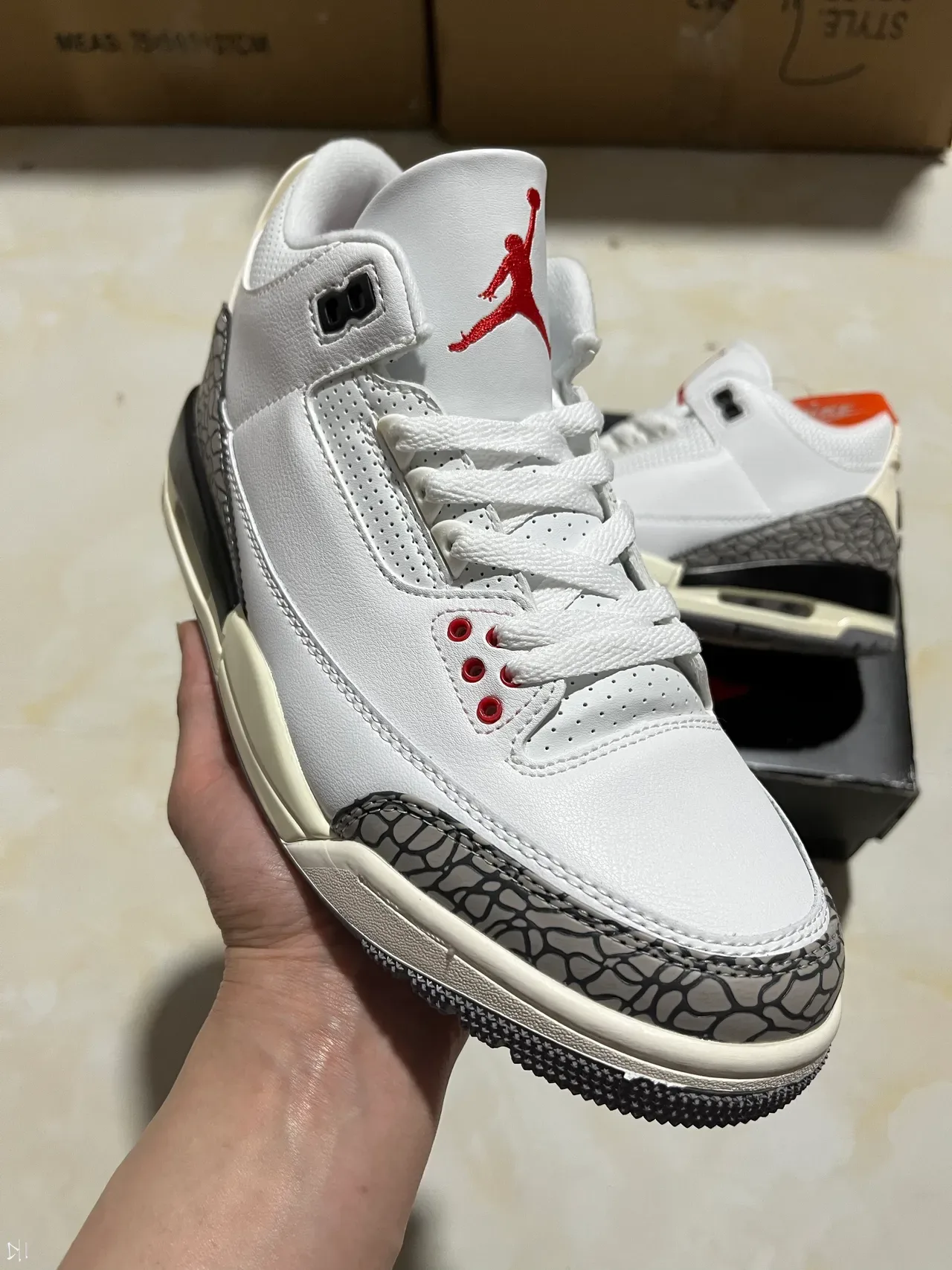 Air Jordan 3 Tênis de Basquete Branco Cimento Cinza 8