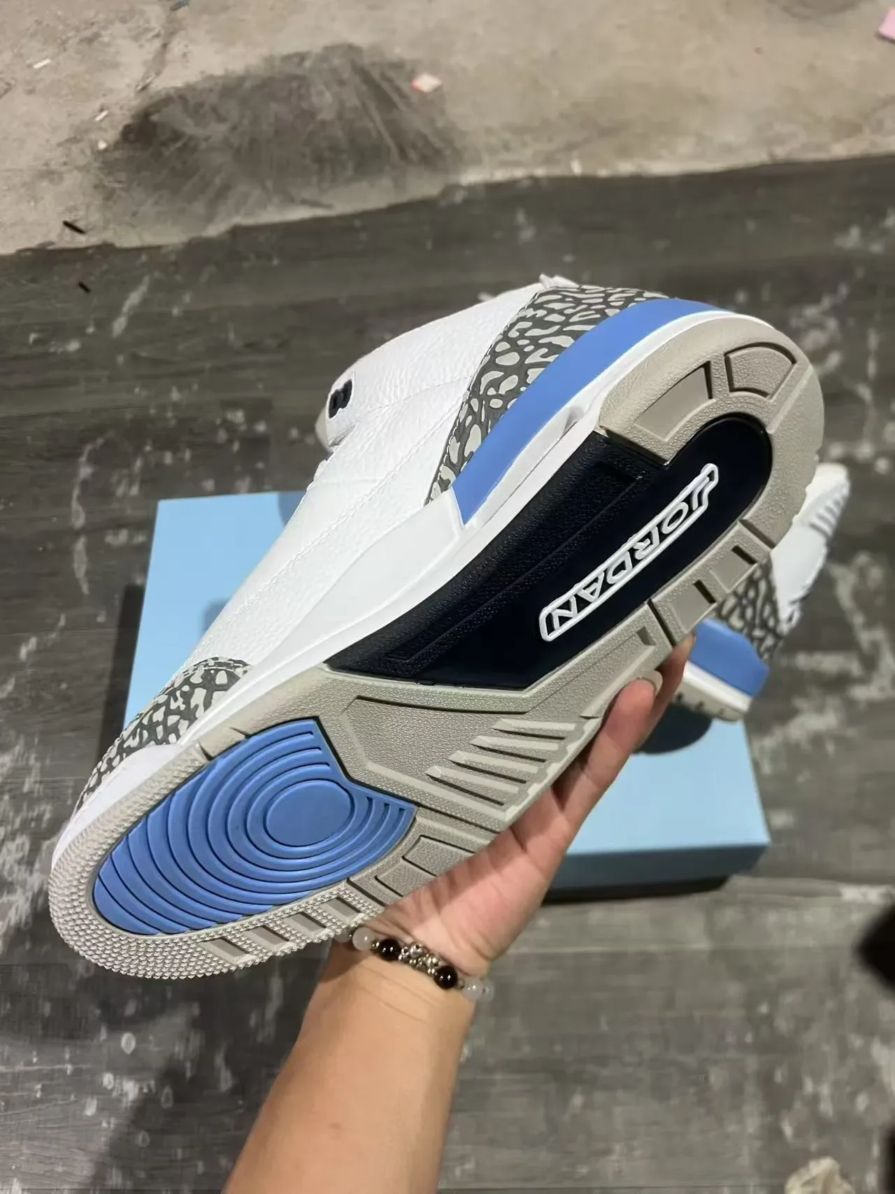 Air Jordan 3 Chaussures de Basket Blanc Bleu Clair Imprimé Éléphant 6