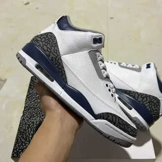 Air Jordan 3 白海军蓝爆裂纹篮球鞋