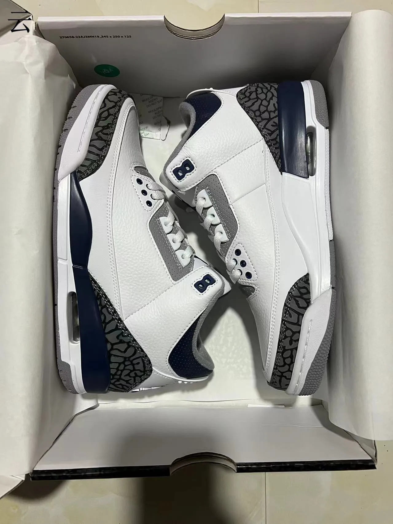 Air Jordan 3 White Navy Elephant Print Basketball Shoes 2