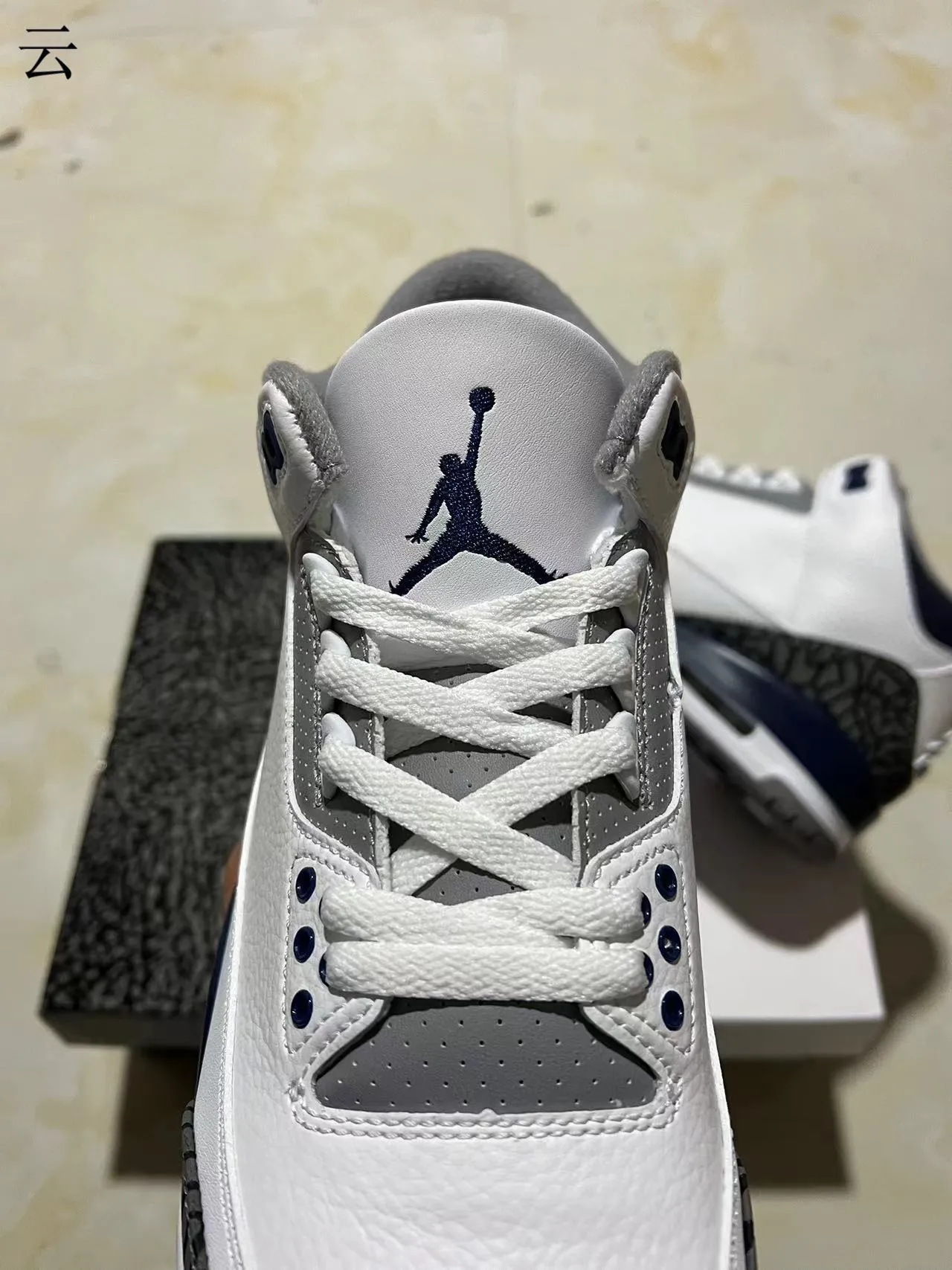 Air Jordan 3 White Navy Elephant Print Basketball Shoes 4