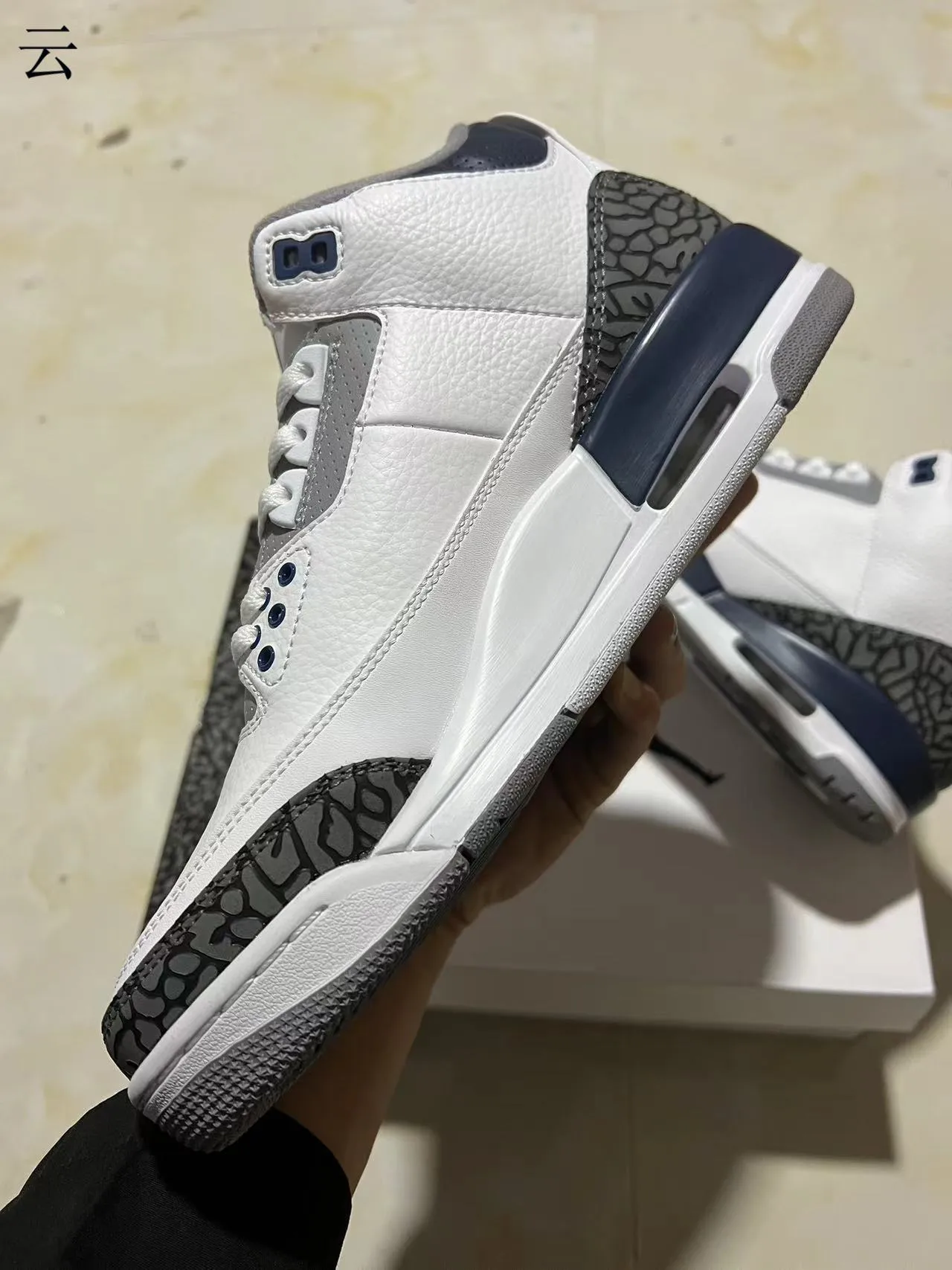 Air Jordan 3 White Navy Elephant Print Basketball Shoes 5