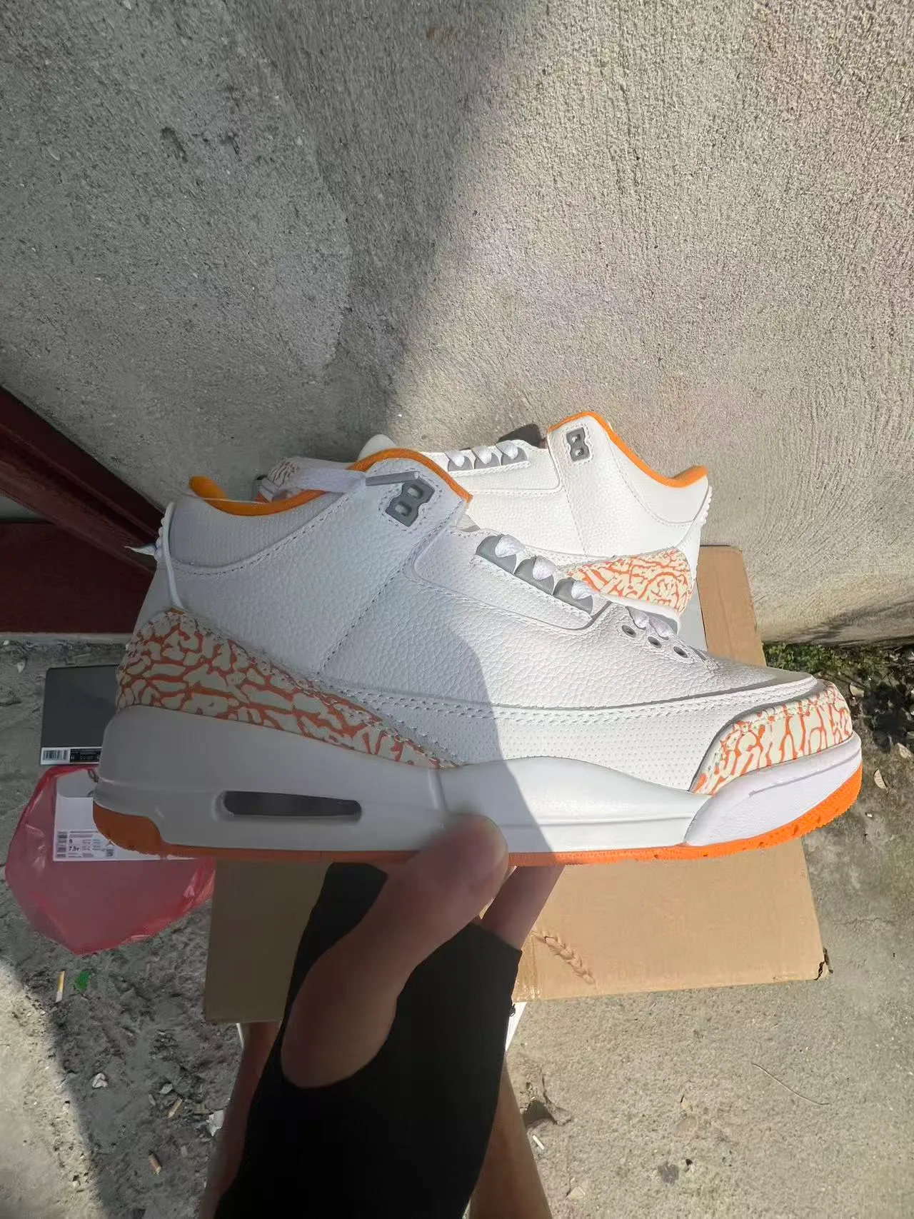 Air Jordan 3 White Orange Elephant Print Basketball Shoes 7