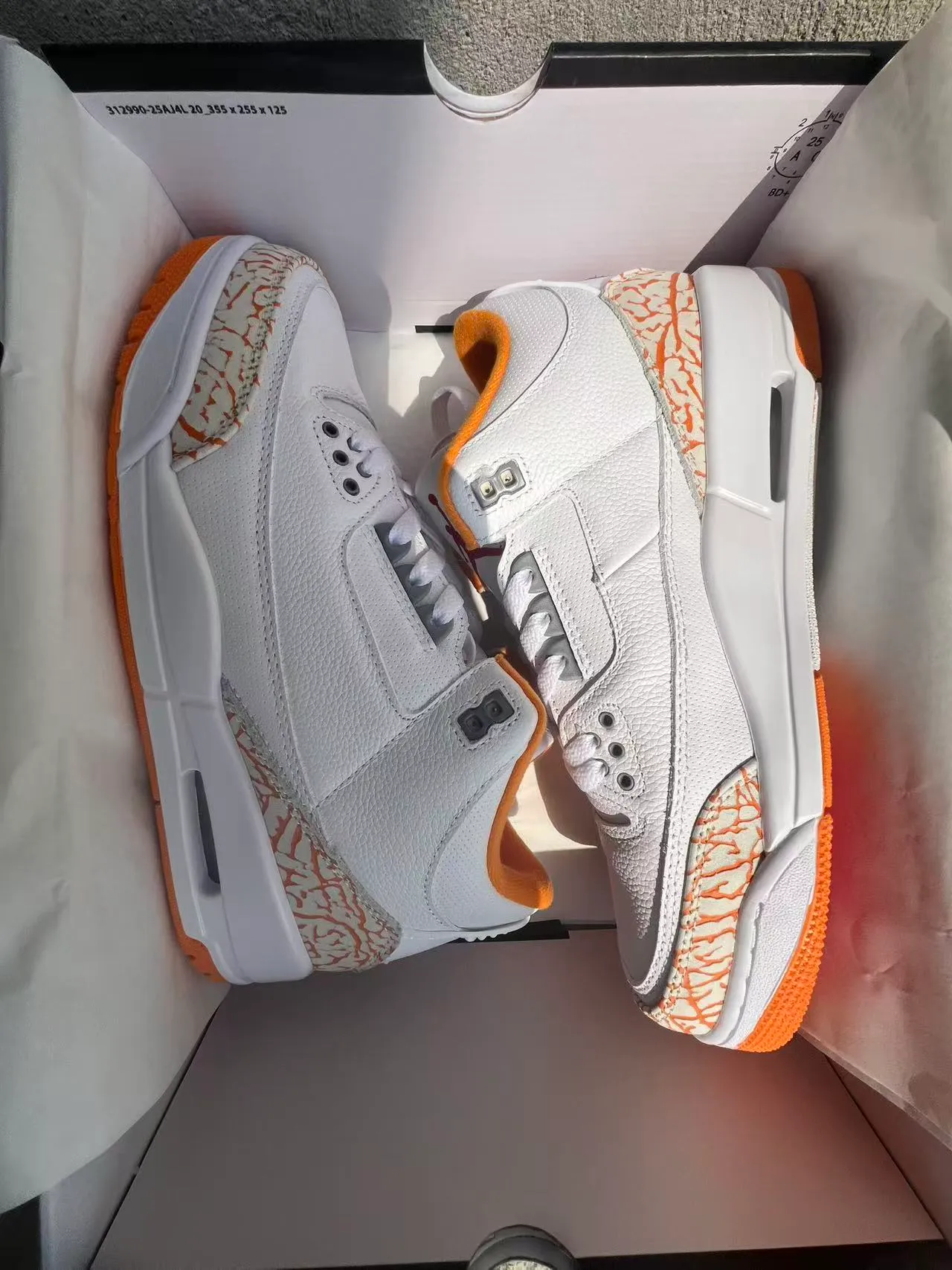 Air Jordan 3 White Orange Elephant Print Basketball Shoes 9