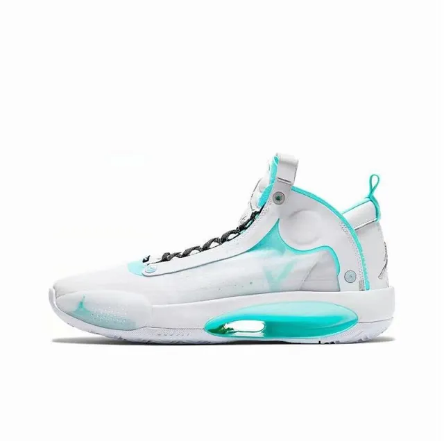 Zapatillas de baloncesto de caña alta Air Jordan 34 en blanco y turquesa translúcido 2