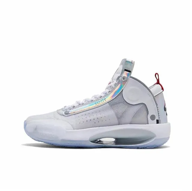 Zapatillas de baloncesto de caña alta Air Jordan 34 en blanco y turquesa translúcido 6