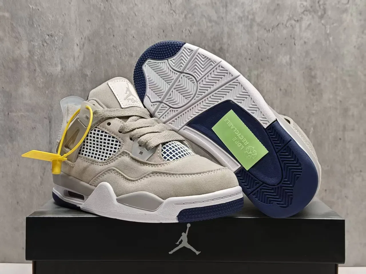 Air Jordan 4 बेज नेवी येलो बास्केटबॉल जूते 4