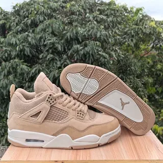Air Jordan 4 Beige Suede and Mesh High-Top Basketball Shoes