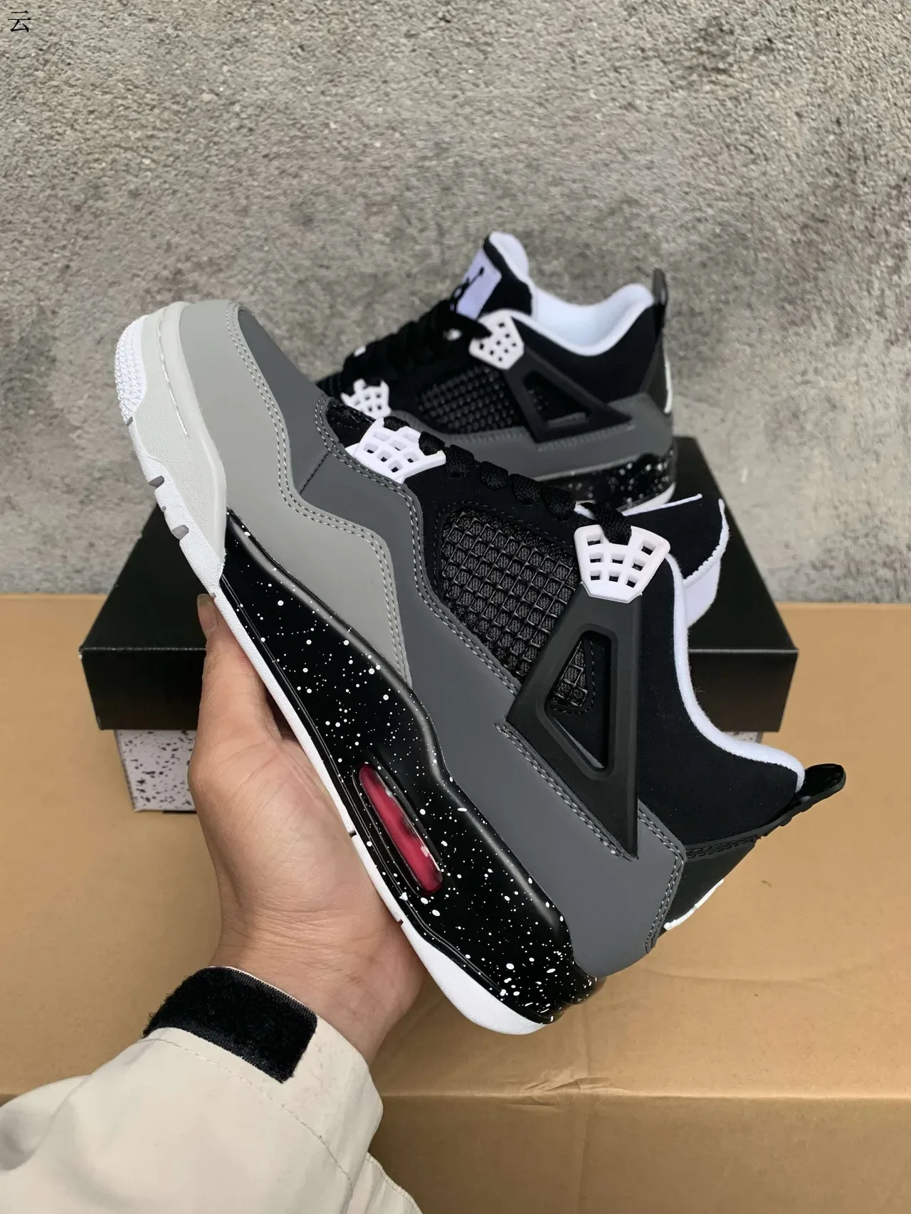 Air Jordan 4 Preto Cinza Branco Speckled Tênis de Basquete 5