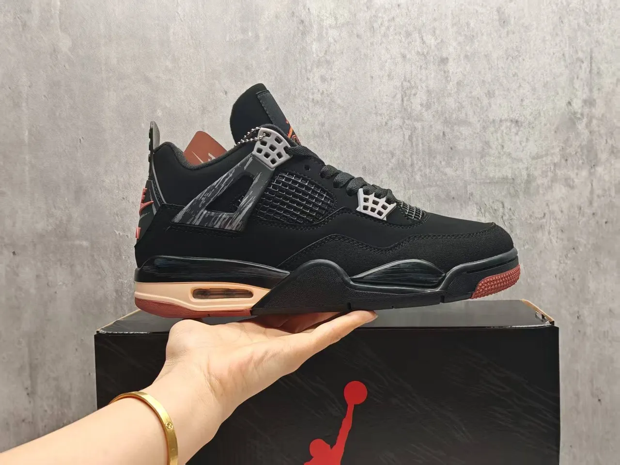 Air Jordan 4 Black Orange Basketball Shoes 6