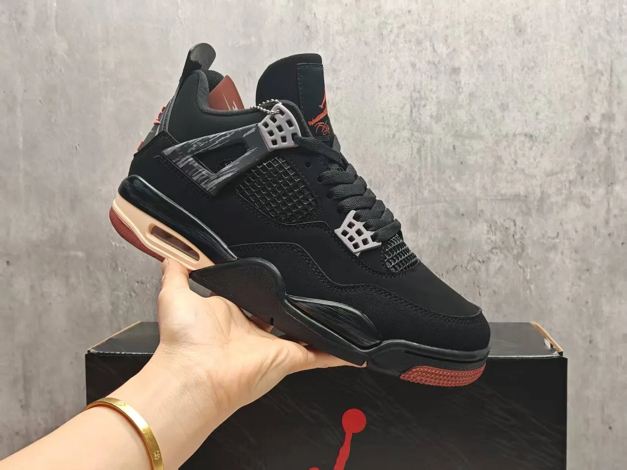 Air Jordan 4 Black Orange Basketball Shoes 7