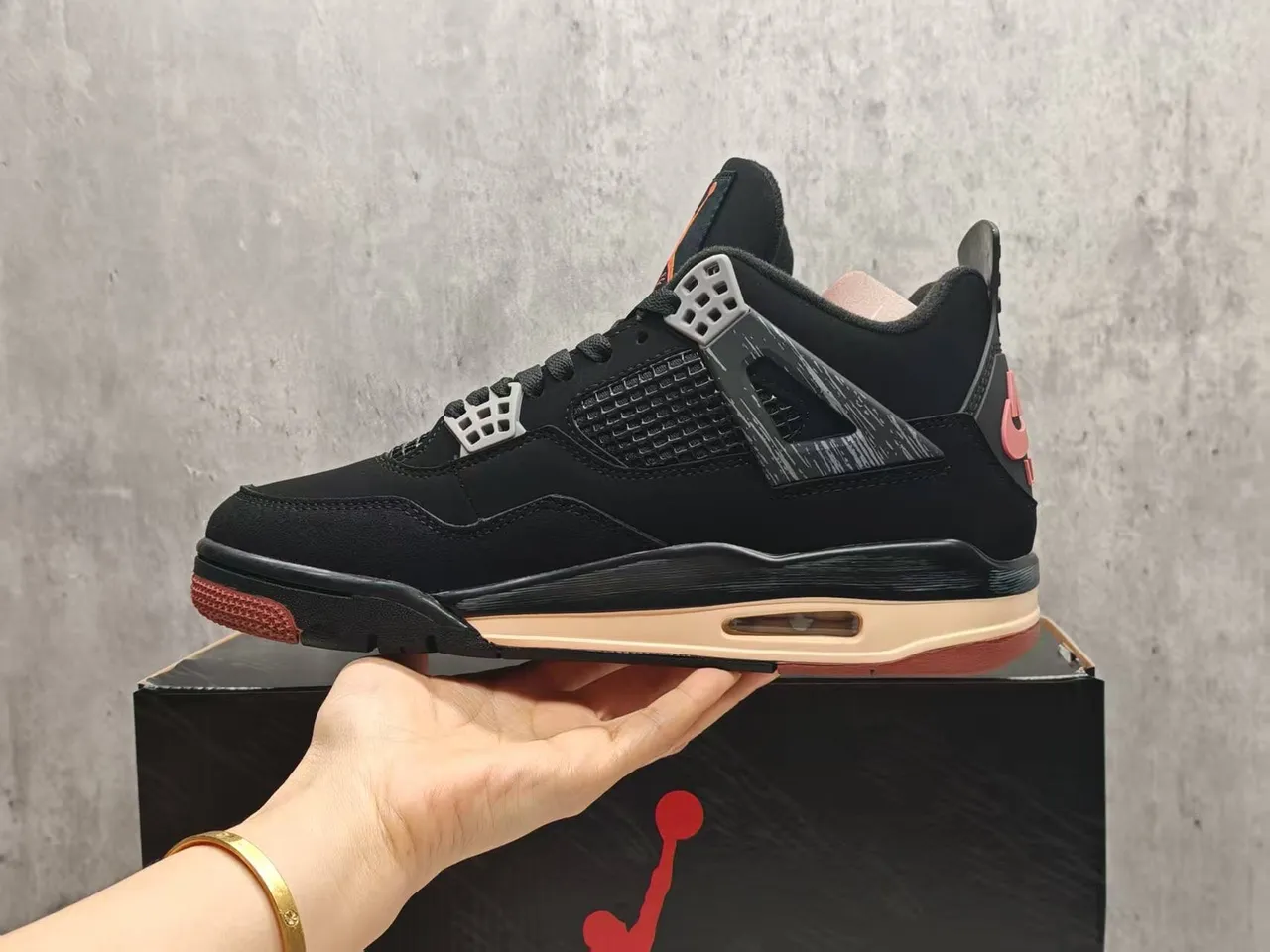 Air Jordan 4 Black Orange Basketball Shoes 9