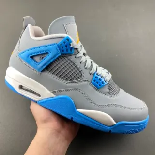 Air Jordan 4 Gray Blue Yellow Basketball Shoes