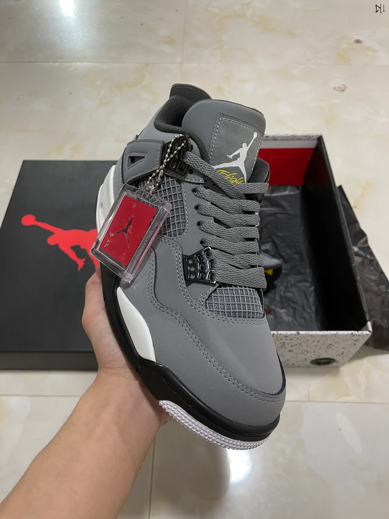 Air Jordan 4 Gray White Black Basketball Shoes 2