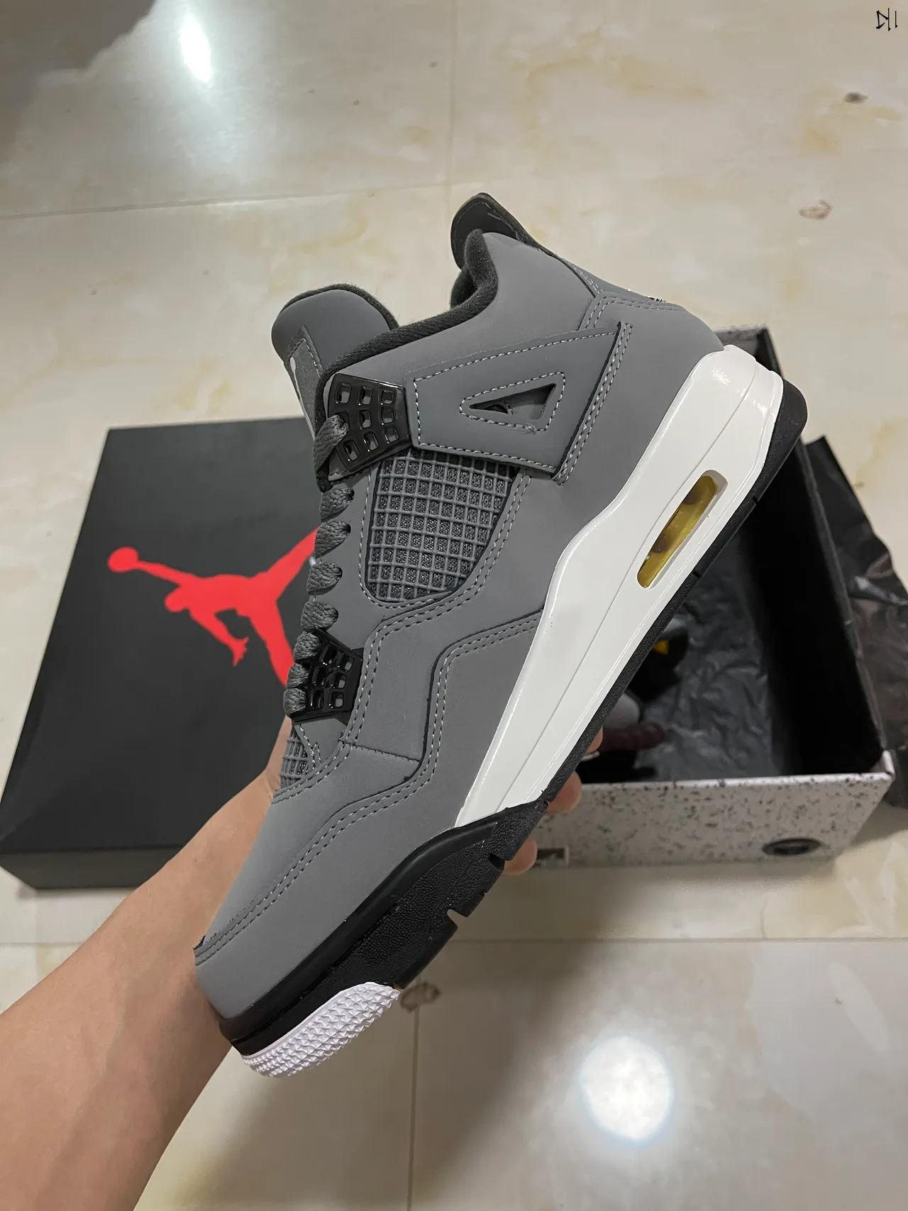 Air Jordan 4 Gray White Black Basketball Shoes 5