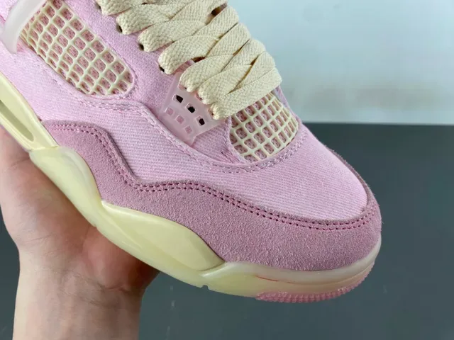 Air Jordan 4 أحذية كرة السلة عالية الارتفاع وردي كانفاس سويدي 2