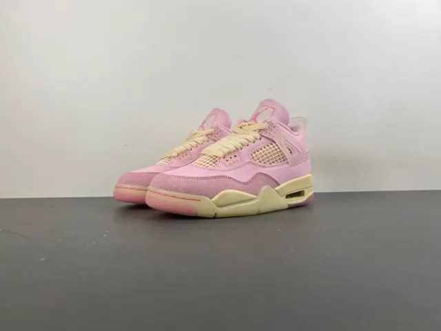 Air Jordan 4 أحذية كرة السلة عالية الارتفاع وردي كانفاس سويدي 10