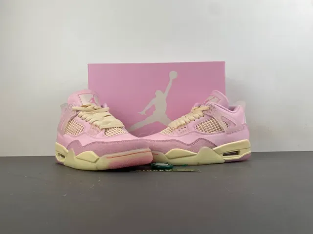 Air Jordan 4 أحذية كرة السلة عالية الارتفاع وردي كانفاس سويدي 13