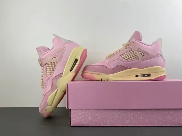 Air Jordan 4 أحذية كرة السلة عالية الارتفاع وردي كانفاس سويدي 14
