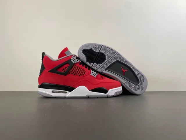 Air Jordan 4 Vermelho Preto Branco Tênis de Basquete 12