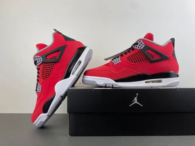 Air Jordan 4 Vermelho Preto Branco Tênis de Basquete 14