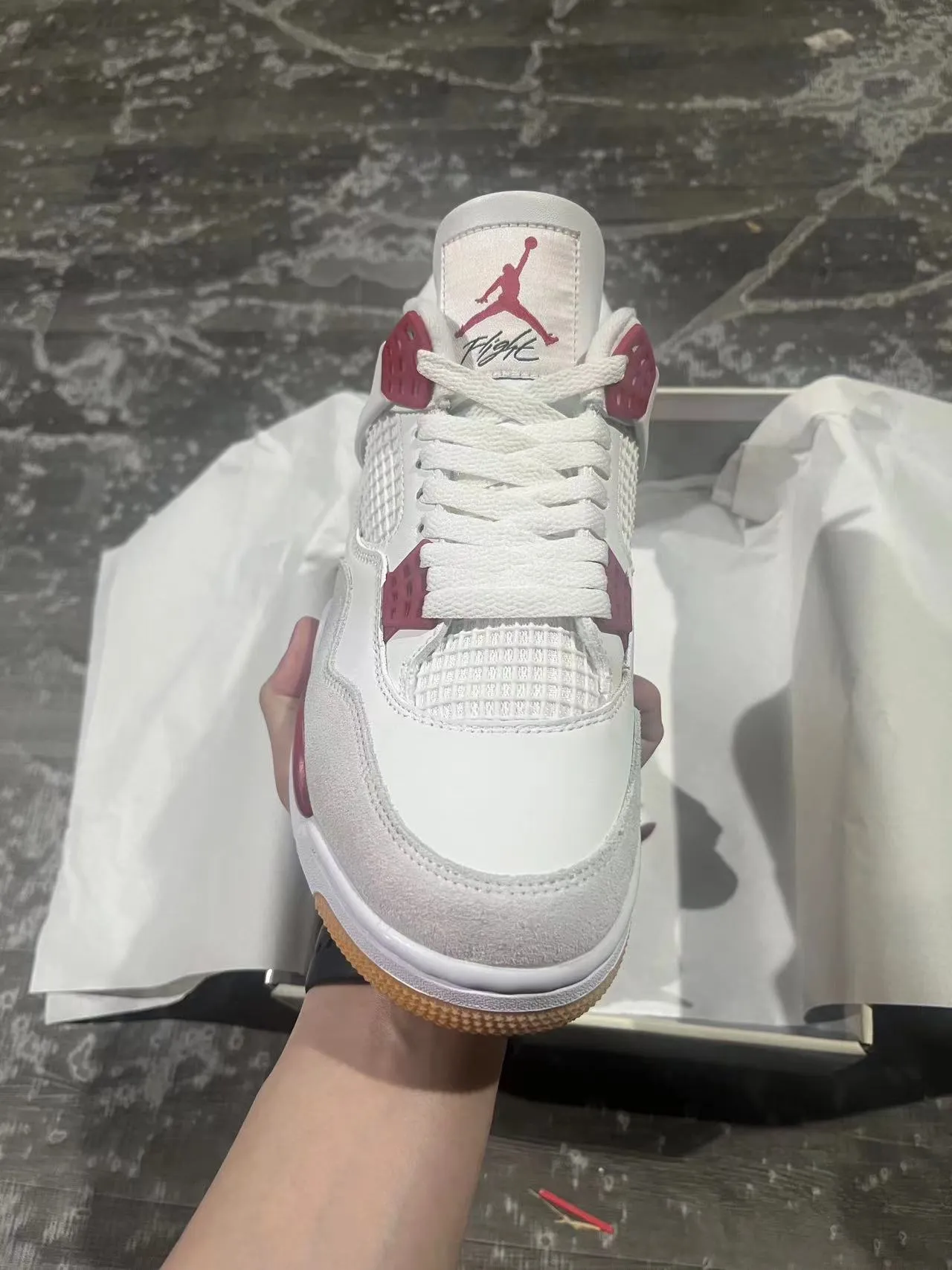 Air Jordan 4 White and Maroon Basketball Shoes 3