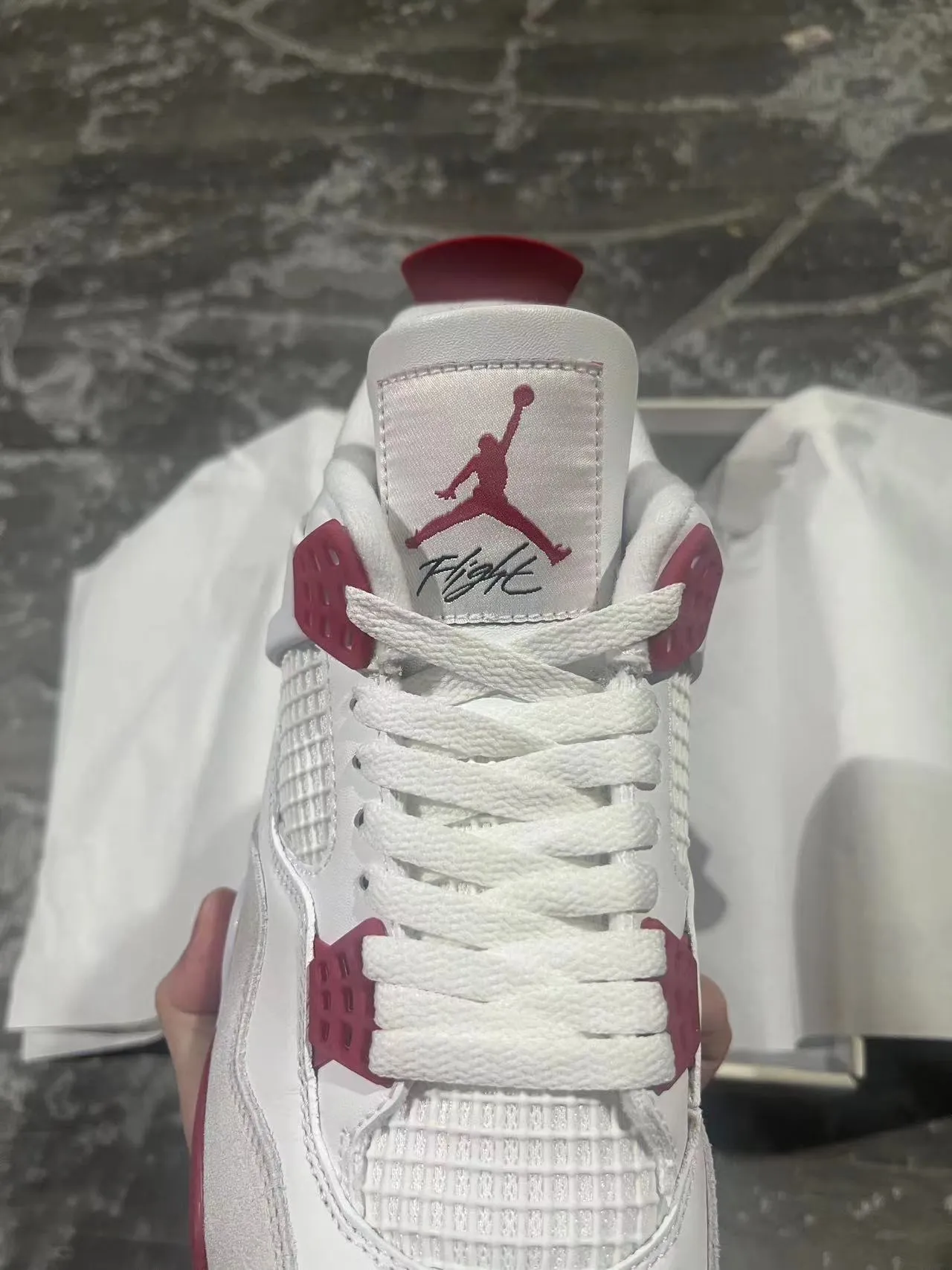 Air Jordan 4 White and Maroon Basketball Shoes 4