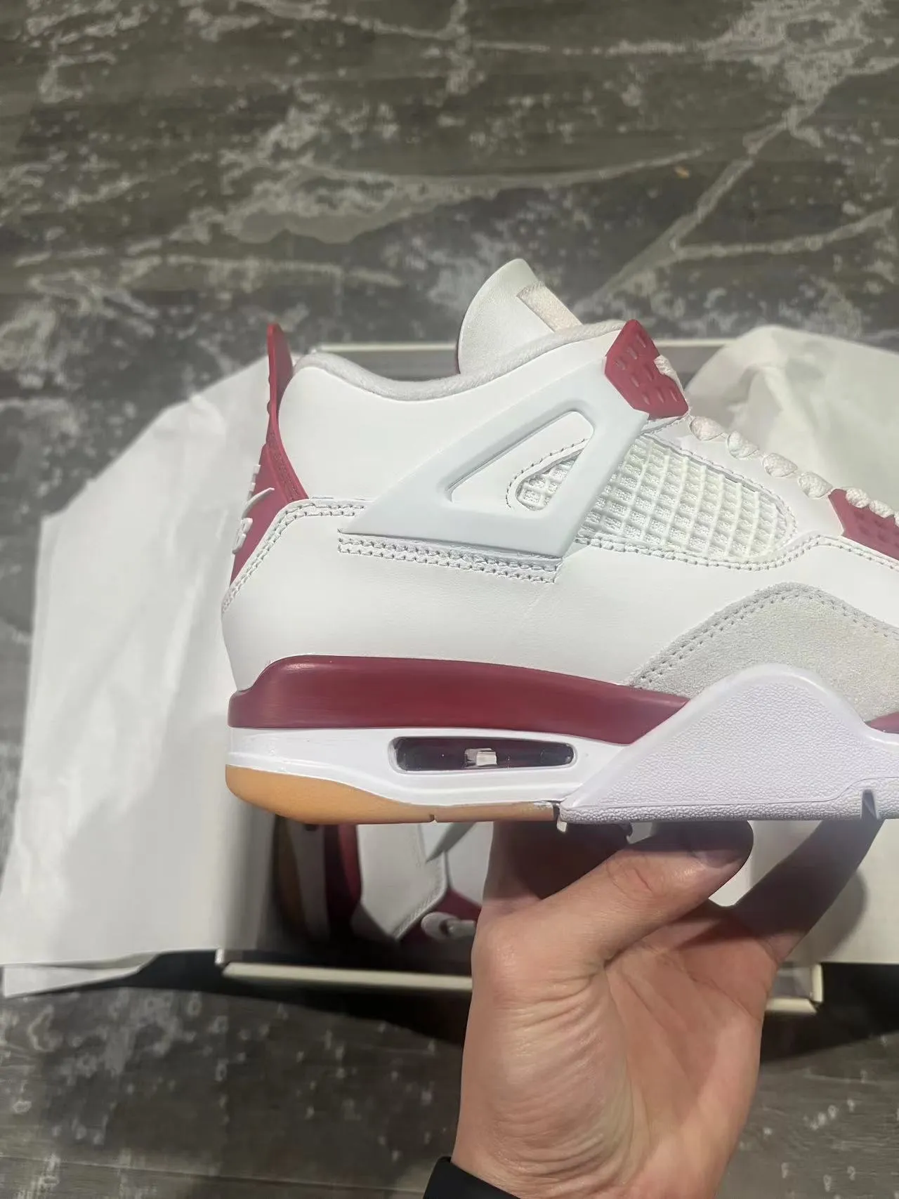 Air Jordan 4 White and Maroon Basketball Shoes 7