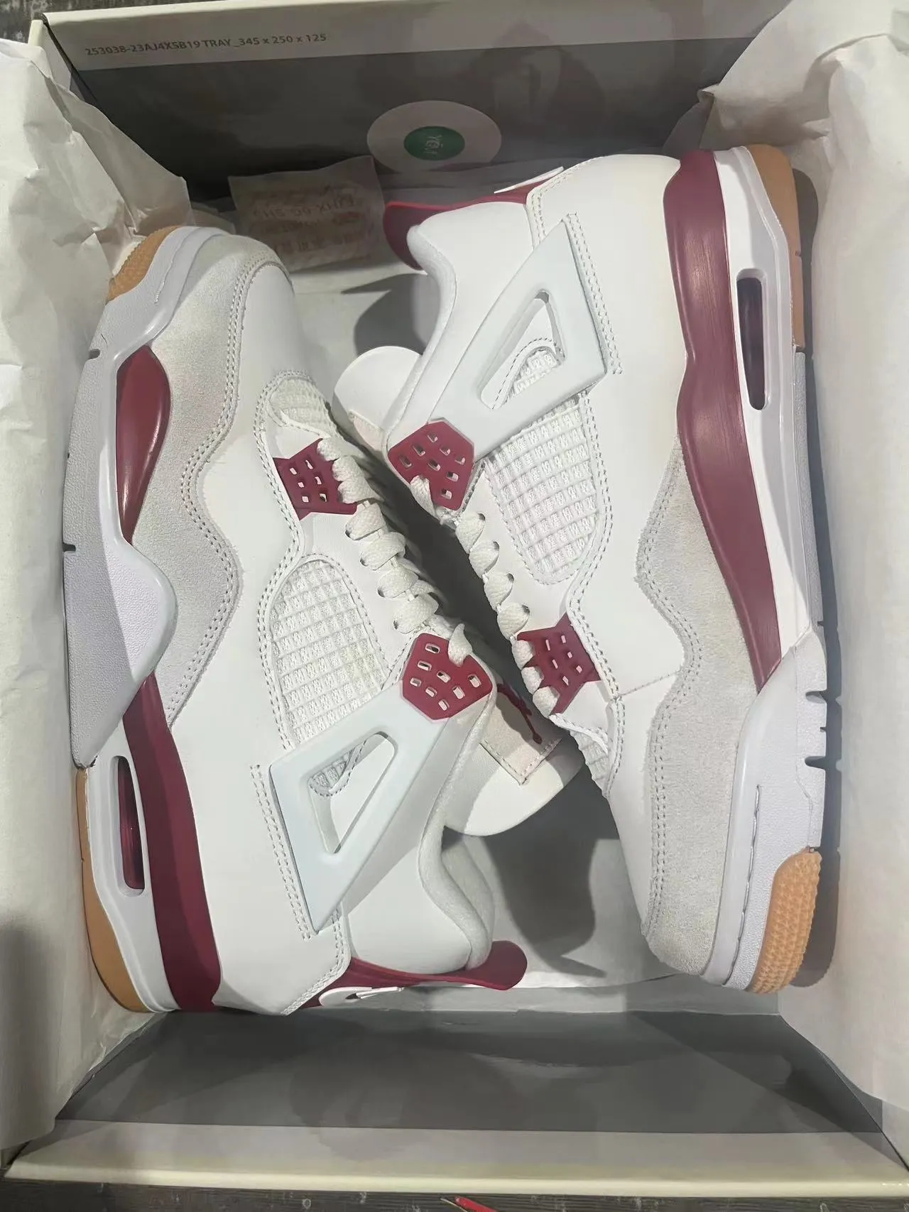 Air Jordan 4 White and Maroon Basketball Shoes 9