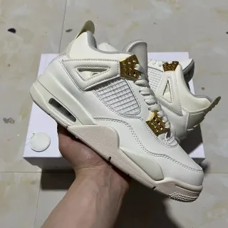 Air Jordan 4 White Gold High-Top Silhouette Leather And Mesh Upper Basketball Shoes