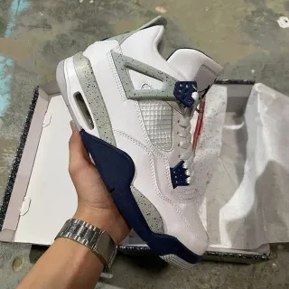 Air Jordan 4 White Navy Speckled Basketball Shoes