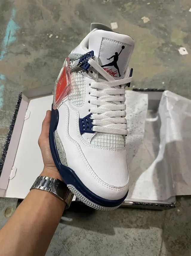 Air Jordan 4 White Navy Speckled Basketball Shoes 2
