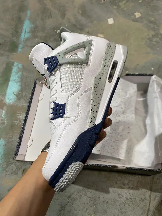 Air Jordan 4 White Navy Speckled Basketball Shoes 4